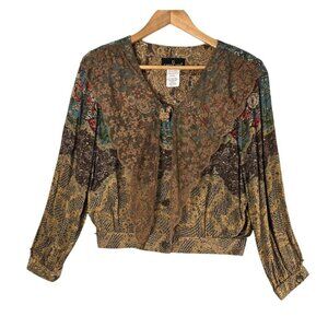 Cottage Style Blouse Carole Little Sz 6P Lace Collar Brown Blue Boho Granny Core